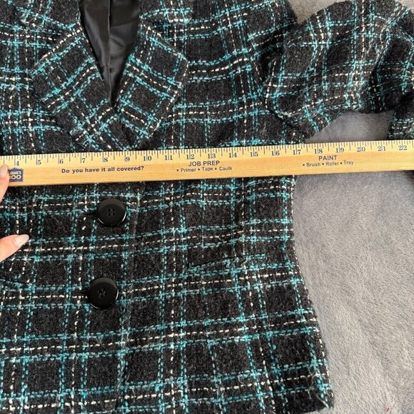 Vintage BRANDON THOMAS Black & Teal Tweed Open Front Jacket Coat Sz 6 Small - Picture 5 of 7